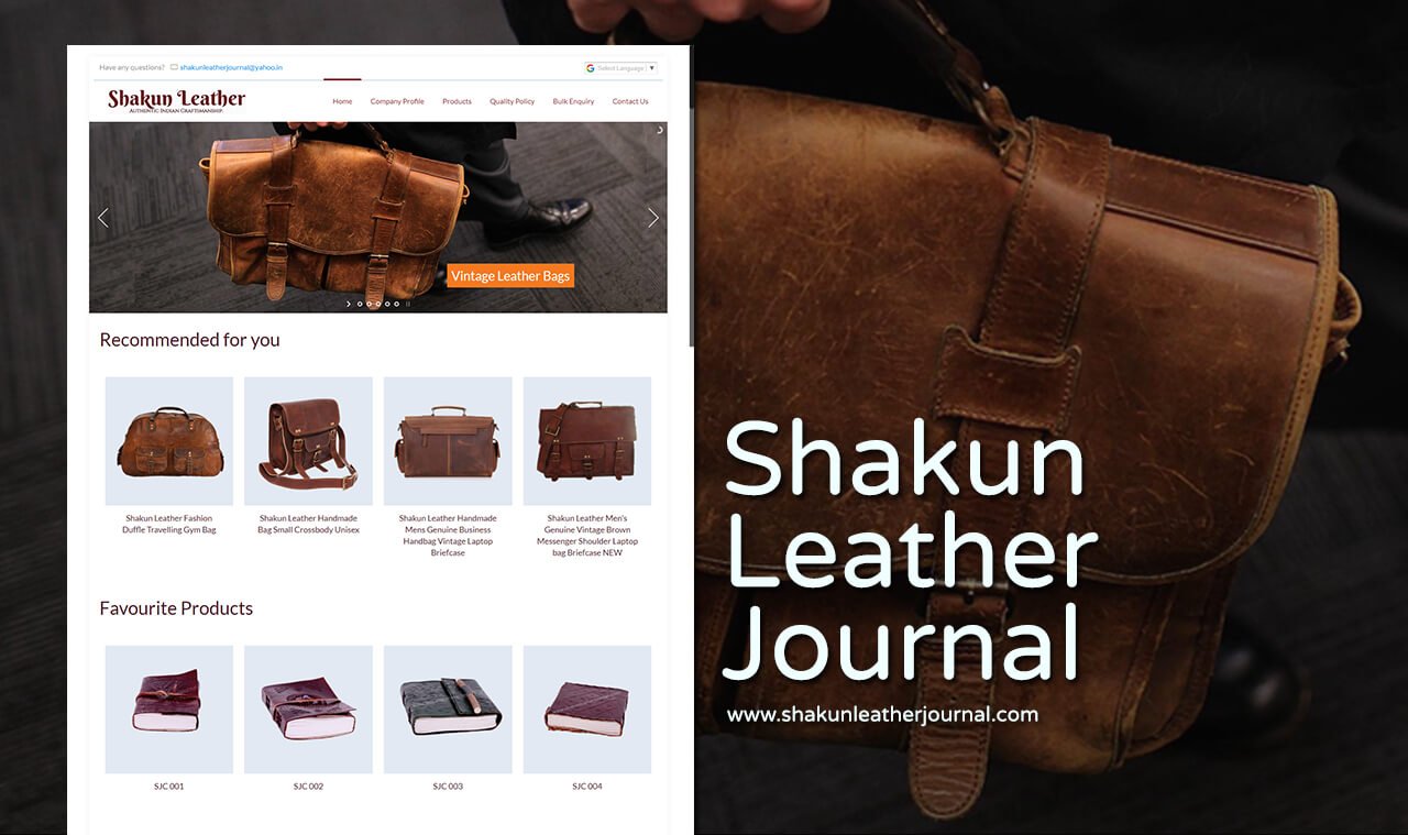 leather journal bags website design