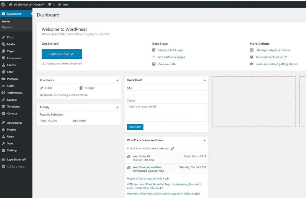 wordpress dashboard