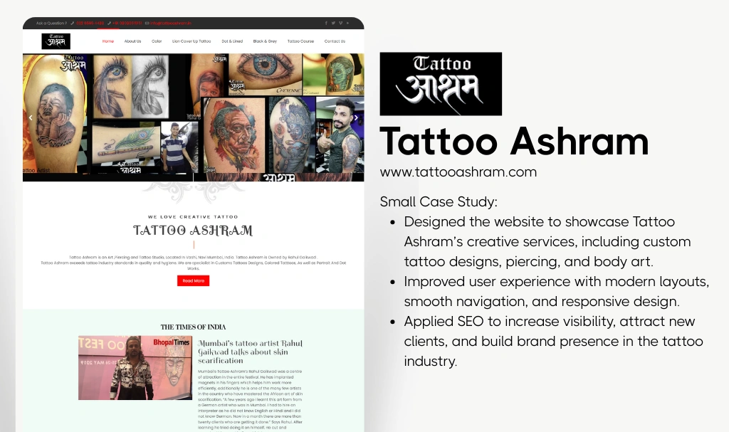 Creative Tattoo Studios Website Design 1
