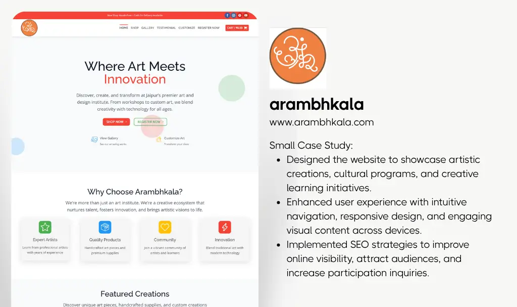 Art studio website designer udaipur rajasthan