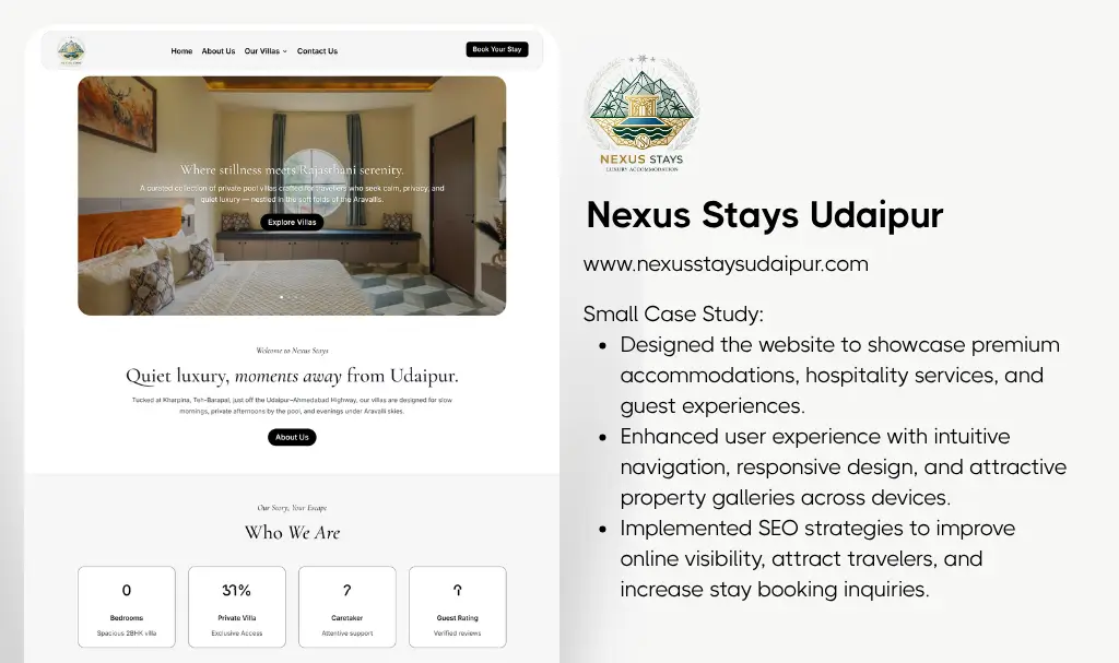 Best luxury villa website designer udaipur rajasthan