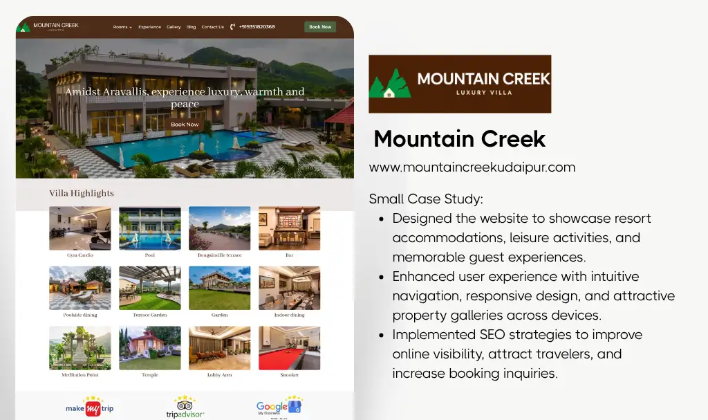 Nature resort website designer udaipur rajasthan