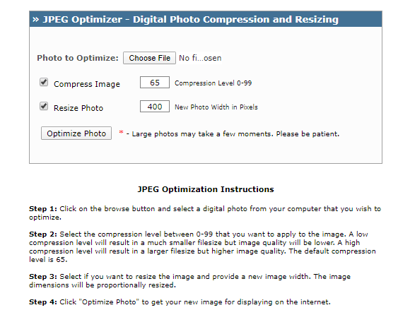 image size decrease jpeg optimizer